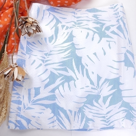 NEW Talbots White Blue Fern Gingham Skirt Sz 2 - Picture 7 of 11